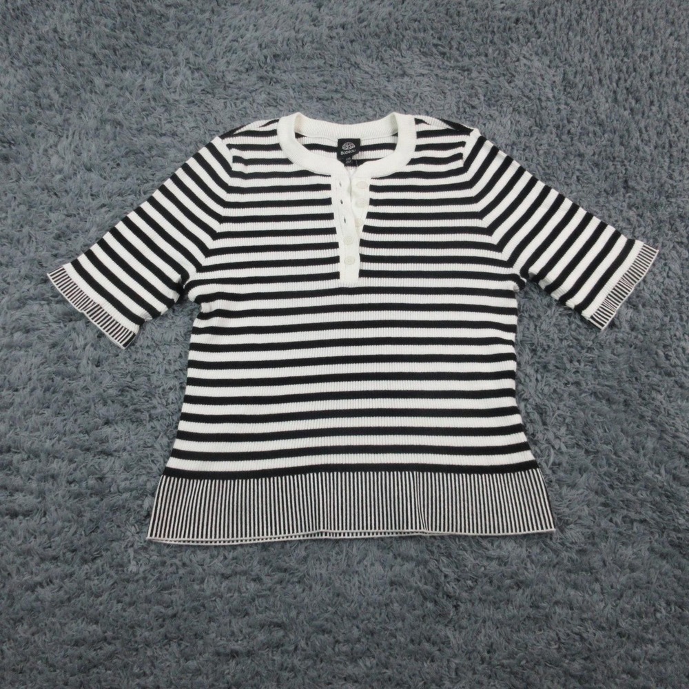 Bobeau Sweater Girls XXL Black White Striped Button Front Henley NWT